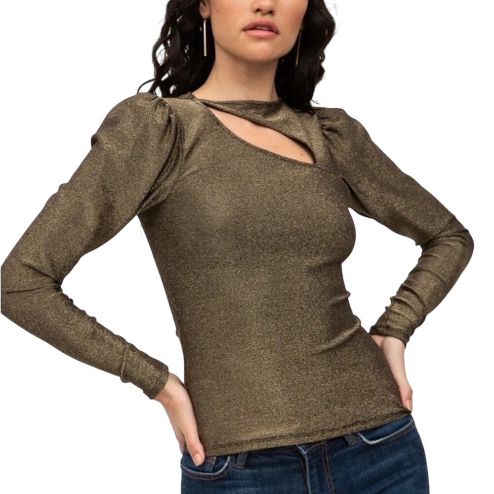 NWT n:Philanthropy Delia Long Sleeve Cut Out Black Gold Top LARGE